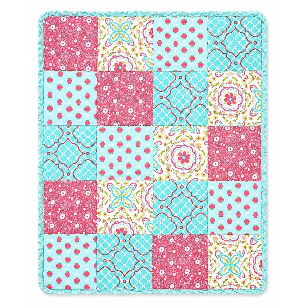 The Peanutshell Nursery Crib Quilt Pink Aqua Floral Patchwork Baby Girl Blanket